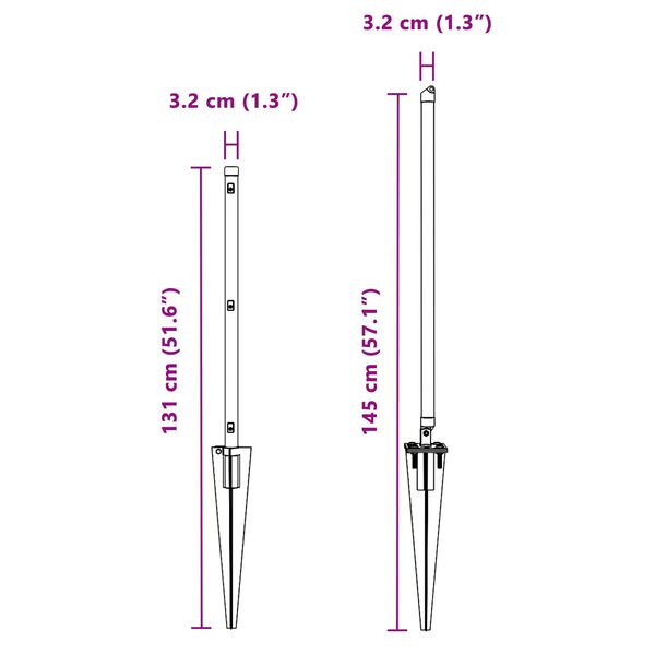 vidaXL St&acirc;lp de gard. 26 pcs Gri 3,2 x 3,2 x 100 cm