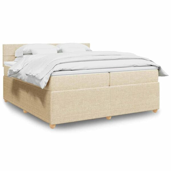 vidaXL Pat box spring cu saltea, crem, 200x200 cm, textil