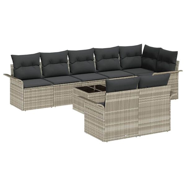 vidaXL Set de canapele pentru grădină 9 pcs Gri deschis Rattan poli