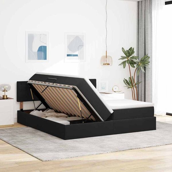 vidaXL Pat cu storage cu saltea cu headboard Negru 90 x 200 cm