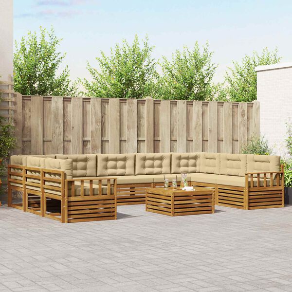 vidaXL Seturi de canapele 10 pcs Natural și Bej Lemn Solid de Acacia