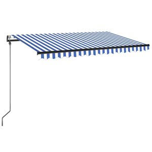 vidaXL Copertină cu senzor v&acirc;nt & LED, albastru și alb, 300x250 cm
