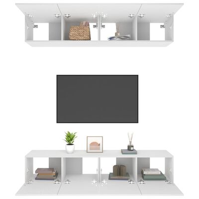 vidaXL Comode TV, 4 buc., alb, 80x30x30 cm, lemn prelucrat
