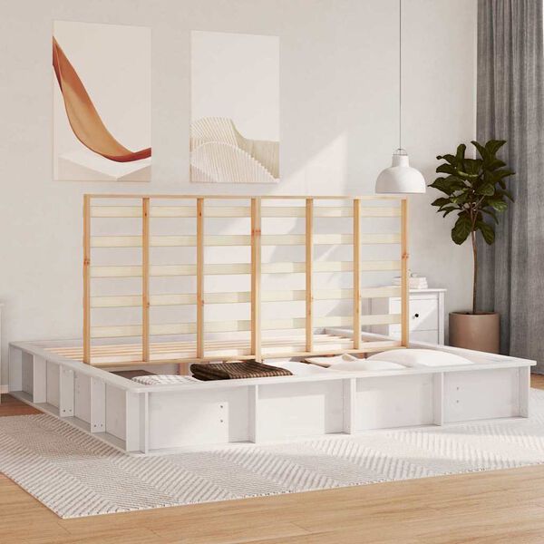 vidaXL Cadru de pat Alb 200 x 200 cm Lemn de pin masiv