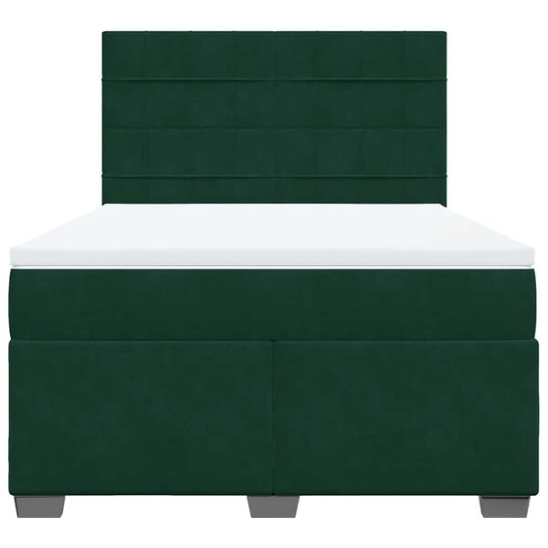 vidaXL Pat box spring cu saltea, verde &icirc;nchis, 140x190 cm, catifea