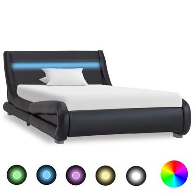 vidaXL Cadru de pat cu LED, negru, 90 x 200 cm, piele ecologică