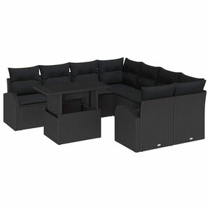 vidaXL Set de canapele pentru grădină 9 pcs Negru poliratan