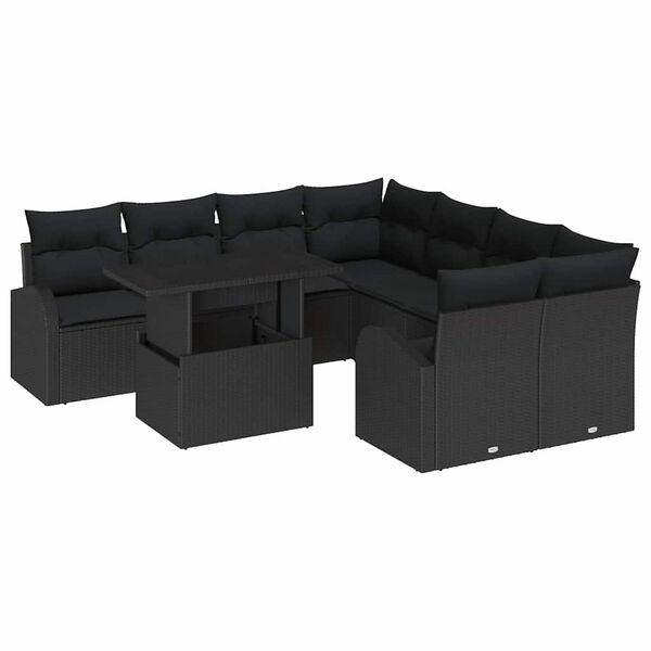 vidaXL Set de canapele pentru grădină 9 pcs Negru poliratan