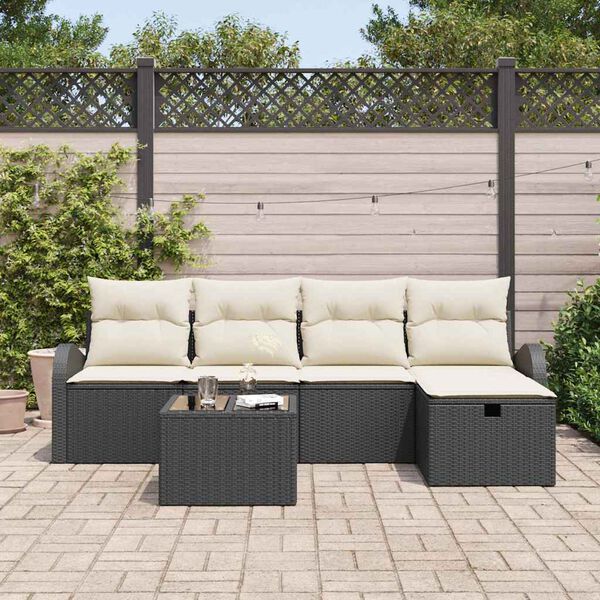 vidaXL Set de canapele pentru grădină cu pernă 6 pcs Negru Rattan poli