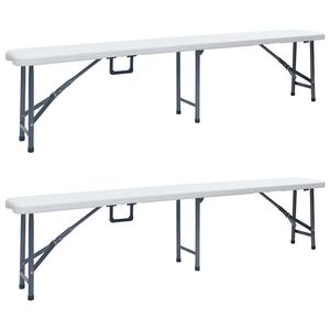 vidaXL Bănci de grădină pliabile, 2 buc., alb, 180 cm, HDPE