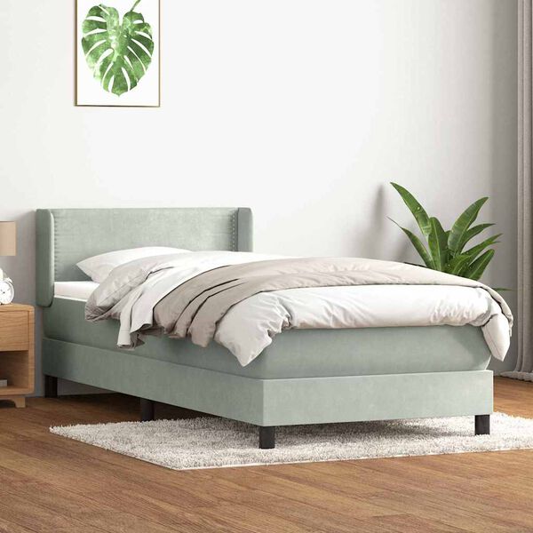 vidaXL Pat box spring cu saltea, gri deschis, 80x210 cm, catifea