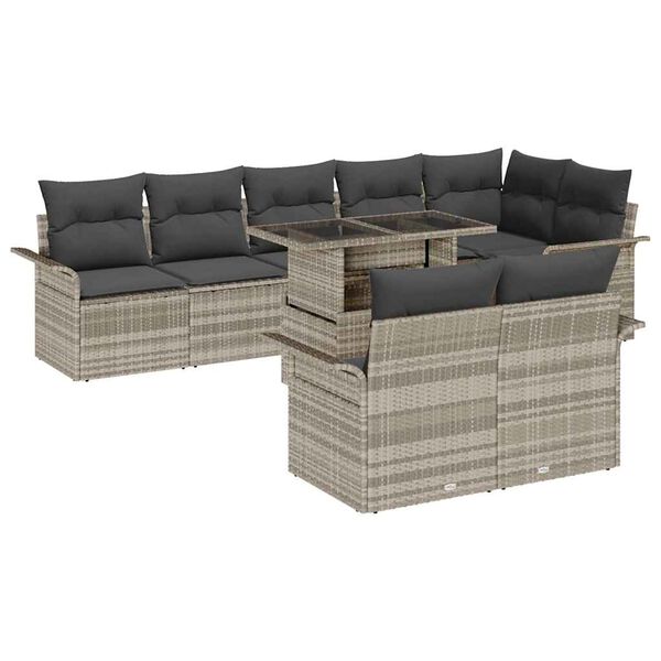 vidaXL Set de canapele pentru grădină 9 pcs Gri deschis Rattan poli