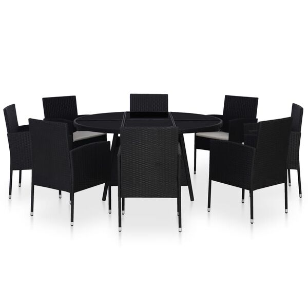 vidaXL Set mobilier de exterior cu perne, 9 piese, negru, poliratan