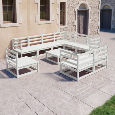 vidaXL Set mobilier relaxare de grădină 10 piese alb lemn masiv de pin