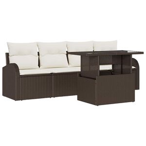 vidaXL Set de canapele pentru grădină cu pernă 5 pcs Maro Rattan poli