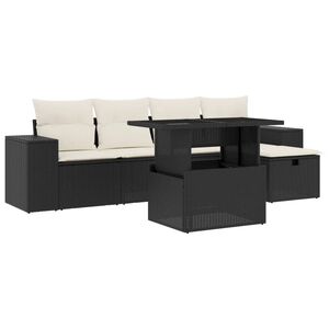 vidaXL Set mobilier de grădină cu perne, 6 piese, negru, poliratan