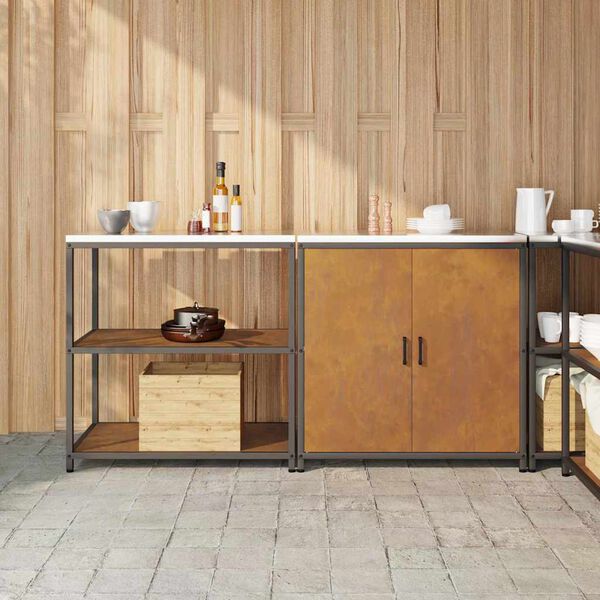 vidaXL Set de depozitare pentru bucătărie cu raft cu ușă 2 pcs Ruginit