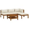 vidaXL Set mobilier grădină cu perne crem, 5 piese, lemn masiv acacia