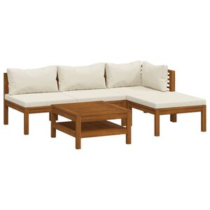 vidaXL Set mobilier grădină cu perne crem, 5 piese, lemn masiv acacia