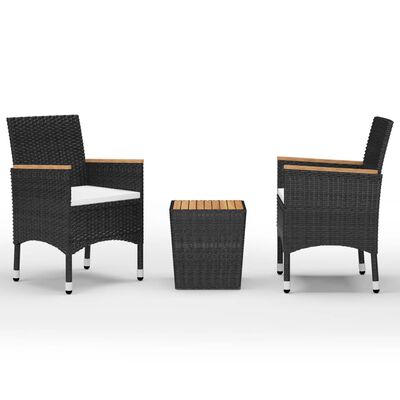 vidaXL Set mobilier bistro, 3 piese, negru, poliratan/lemn de acacia