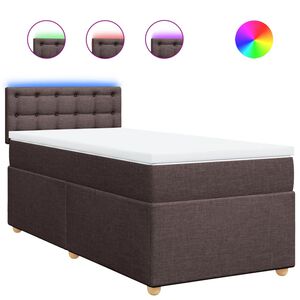 vidaXL Pat box spring cu saltea, maro &icirc;nchis, 90x200 cm, textil