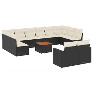 vidaXL Set mobilier de grădină cu perne, 13 piese, negru, poliratan