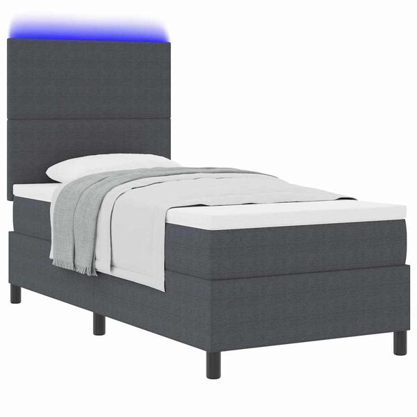 vidaXL Pat cu arc LED cu headboard Gri &icirc;nchis și alb 90 x 200 cm