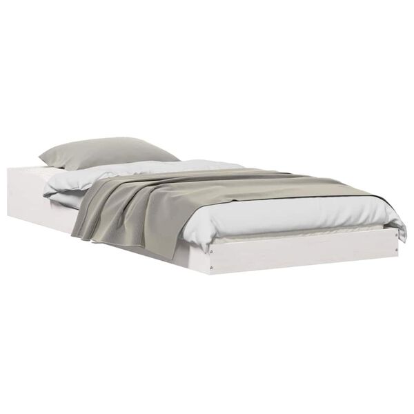 vidaXL Cadru de pat Alb 75 x 190 cm Lemn de pin masiv
