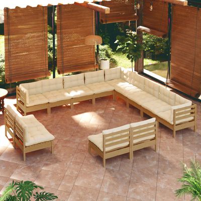 vidaXL Set mobilier grădină cu perne, 13 piese, maro miere, lemn de pin