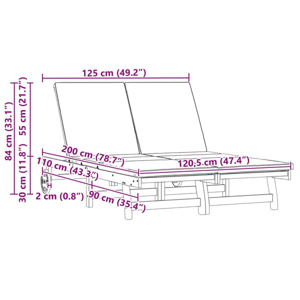 vidaXL Șezlong 2-persoană Maro 63 x 199 x 85 cm Lemn Solid de Acacia