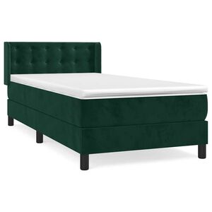 vidaXL Pat box spring cu saltea, verde &icirc;nchis, 90x200 cm, catifea