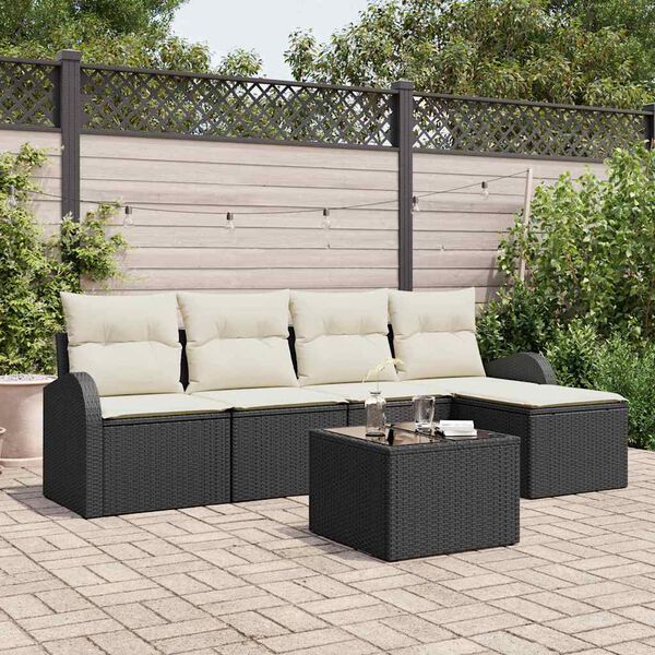 vidaXL Set de canapele pentru grădină cu pernă 6 pcs Negru Rattan poli