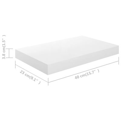 vidaXL Raft de perete suspendat, alb extralucios, 40x23x3,8 cm, MDF