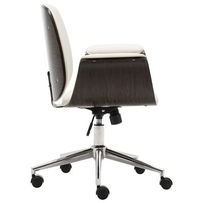 vidaXL Scaun de birou, alb, lemn curbat și piele ecologică