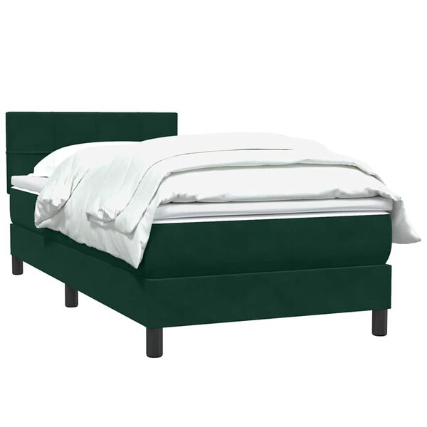 vidaXL Pat box spring cu saltea, verde &icirc;nchis, 80x220 cm, catifea