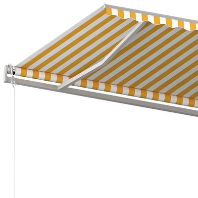 vidaXL Copertină retractabilă manual cu stâlpi, galben și alb 5x3,5 m