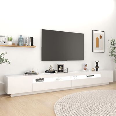 vidaXL Comodă TV cu lumini LED, alb extra lucios, 300x35x40 cm
