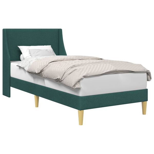 vidaXL Cadru de pat cu headboard Verde &icirc;nchis 90 x 200 cm țesătură