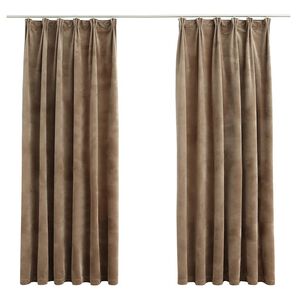 vidaXL Draperii opace, 2 buc., bej, 140x175 cm, catifea, cu c&acirc;rlige