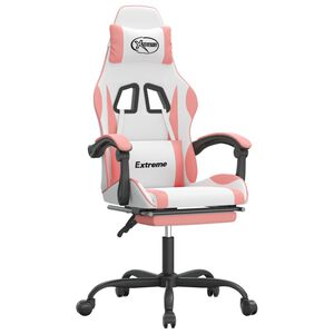 vidaXL Scaun de gaming pivotant cu suport picioare, alb&roz, piele eco