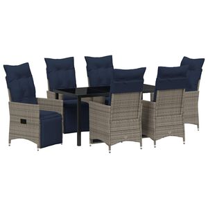 vidaXL Set de masă și scaune cu pernă 7 pcs Gri Ratan PE