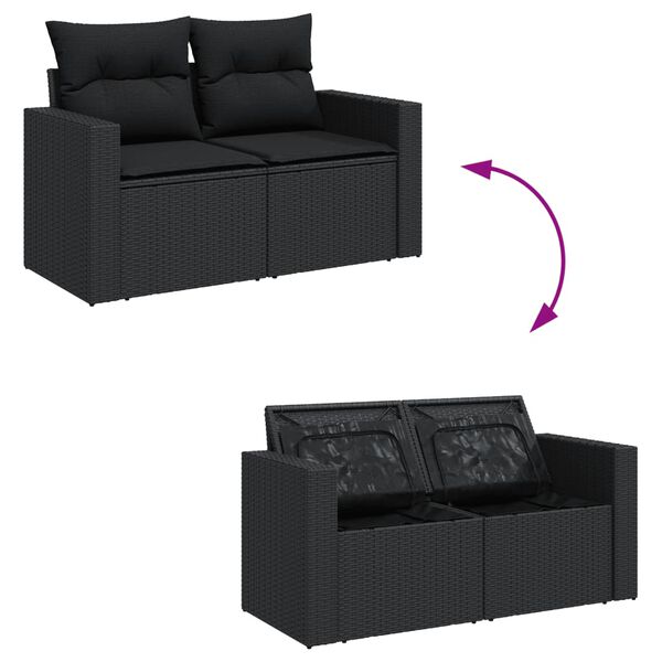vidaXL Set canapele de grădină cu perne, 11 piese, negru, poliratan