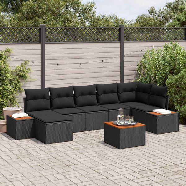 vidaXL Set de canapele pentru grădină cu pernă 8 pcs Negru Poliratan