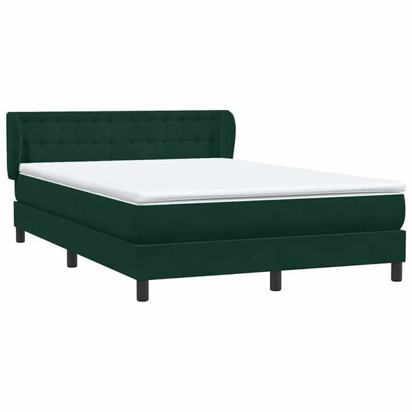 vidaXL Pat box spring cu saltea, verde &icirc;nchis, 160x220 cm, catifea