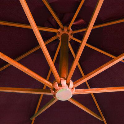 vidaXL Umbrelă suspendată cu stâlp, roșu bordo, 3,5x2,9 m, lemn brad
