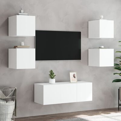 vidaXL Comodă TV de perete cu lumini LED, alb, 30,5x35x30 cm