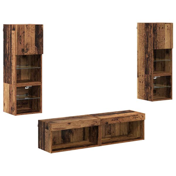 vidaXL Unitate TV de Perete Pe perete 6 pcs Lemn Vechi Lemn compozit