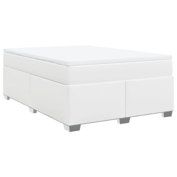 vidaXL Pat box spring cu saltea, alb, 140x190 cm, piele ecologică