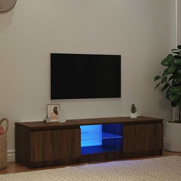 vidaXL Comodă TV cu lumini LED, stejar maro, 140x40x36 cm