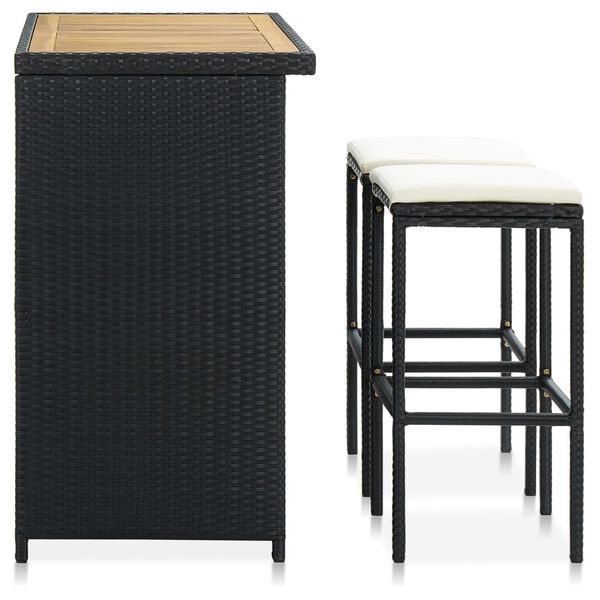 vidaXL Set mobilier de bar, 3 piese, negru, poliratan